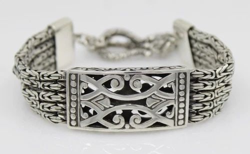 STERLING SILVER FIVE ROW BYZANTINE TOGGLE BRACELET 6.5" - 52.8 G (1 of 2)