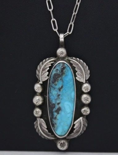 MADELINE BEYUKA ZUNI HANDMADE STERLING SILVER TURQUOISE PENDANT W/ 22" NECKLACE (1 of 2)