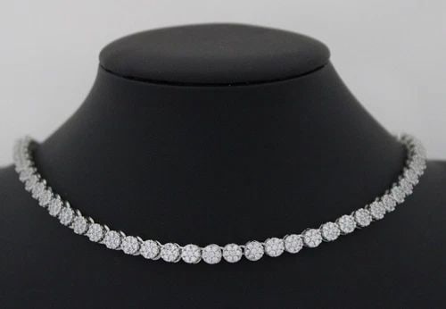 STERLING SILVER 5.5 MM CLUSTER FLOWER STATION TENNIS 16.5" NECKLACE 41.3 GR (1 of 2)