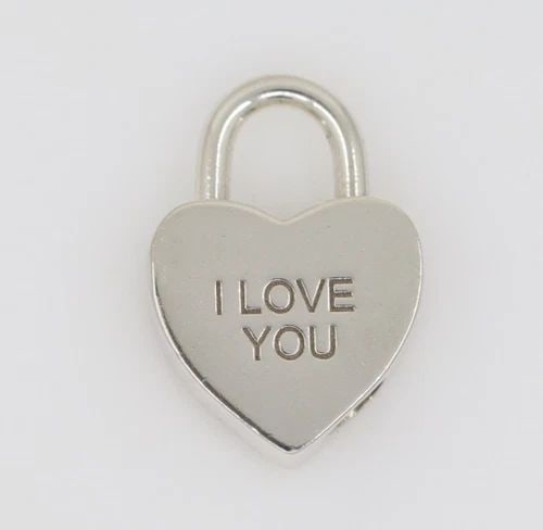 RETIRED TIFFANY & CO. STERLING SILVER "I LOVE YOU" HEART PADLOCK PENDANT CHARM (1 of 2)
