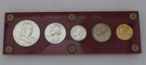 1955 UNITED STATES MINT PROOF SET RED HARD PLASTIC HOLDER (1 of 2)