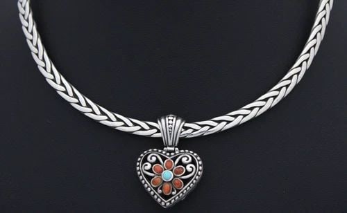 STERLING SILVER CHOKER NECKLACE W/ MULTICOLOR GEMSTONE PENDANT 5" - 47.3 GRAMS (1 of 2)