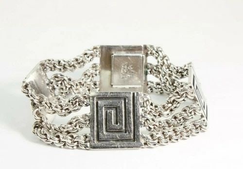 VINTAGE STERLING MEXICO GREEK KEY CHAIN 7 " BRACELET 19.9MM~ 40.1 GRAMS (1 of 2)
