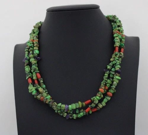 RUNNING BEAR RB TRADING CO. STERLING TRIPLE STRAND TURQUOISE NUGGET NECKLACE: RUNNING BEAR RB TRADING CO. STERLING TRIPLE STRAND TURQUOISE NUGGET NECKLACE RUNNING BEAR RB TRADING CO. STERLING TRIPLE STRAND TURQUOISE NUGGET NECKLACE Description Running Bear RB Trading Co. Sterli