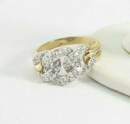 925 CZ VIETNAM INTERLOCKING CIRCLES CZ GOLD TONE RING SIZE 9 5.9GM 13MM WIDE (1 of 2)