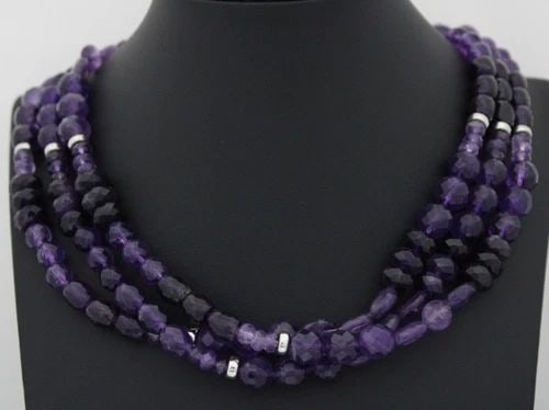 JAY KING STERLING SILVER 3 STRAND 9.6MM PURPLE AMETHYST BEADED 21" NECKLACE (1 of 2)