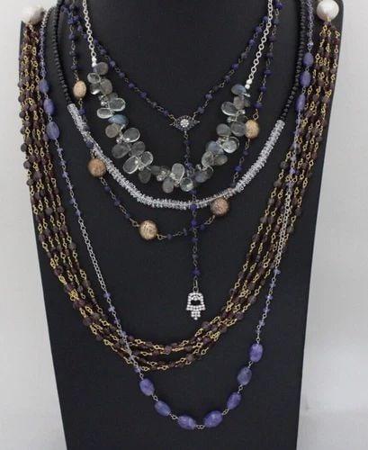 DESIGNER STERLING SILVER MULTI COLOR MULTI STONE CHAIN NECKLACES SET OF 6 (1 of 2)