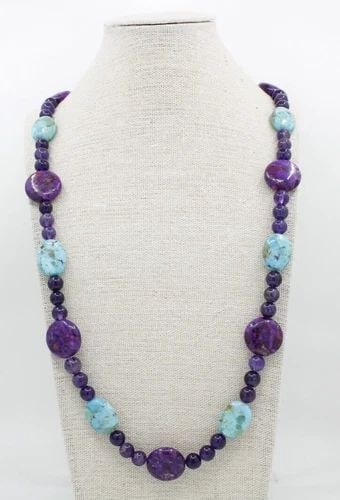 JAY KING DTR STERLING SILVER TURQUOISE & AMETHYST STONE BEADED 44" NECKLACE (1 of 2)