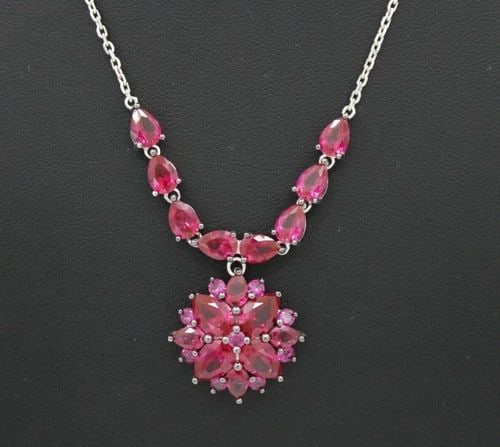 STUNNING BBJ STERLING SILVER & RUBY NECKLACE 18"-20" W/ 1" RUBY PENDANT ~ 11.3G (1 of 2)