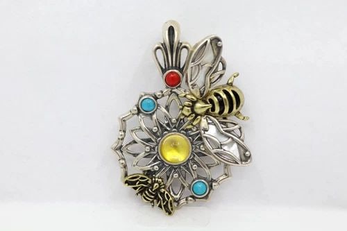 CAROLYN POLLACK FRITZ CASUSE STERLING SILVER BEE GEMSTONE ENHANCER PENDANT (1 of 2)