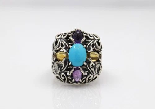 CAROLYN POLLACK MULTI-GEMSTONE FLOWER HONEYSUCKLE STATEMENT RING SIZE 7 (1 of 2)