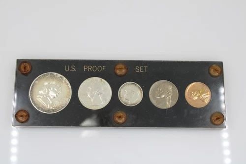 1959-P US MINT SILVER PROOF SET, 5 COINS, BLACK ACRYLIC HOLDER 90% SILVER (1 of 2)