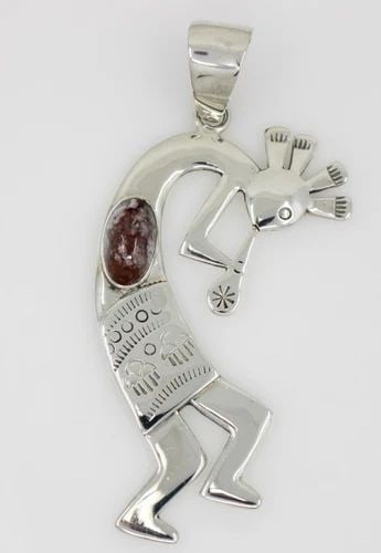 NAVAJO THOMAS NEZ STERLING SILVER KOKOPELLI INLAY WHITE HORSE MAGNESITE PENDANT (1 of 2)