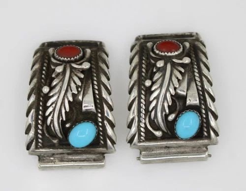 NAVAJO SKYWAY TRADING CO STC STERLING SILVER TURQUOISE & CORAL WATCH TIPS: NAVAJO SKYWAY TRADING CO STC STERLING SILVER TURQUOISE & CORAL WATCH TIPS Description Navajo Skyway Trading Co STC Sterling Silver Turquoise & Coral Watch Tips Watch tips are in good condition. May sh