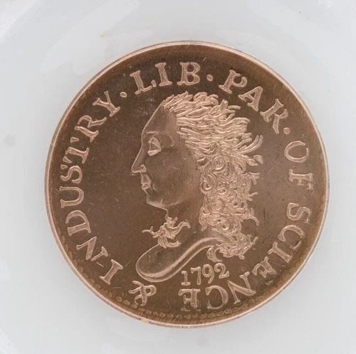 1792 HALF DISME PATTERN COPPER SLABBED ANACS MS66 MEDAL 1ST U.S. GOVERNMENT (1 of 2)