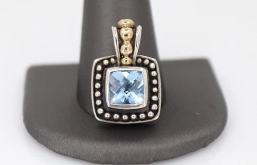 SAMUEL BENHAM "BJC" STERLING SILVER & 14K YELLOW GOLD AQUA BLUE TOPAZ PENDANT (1 of 2)