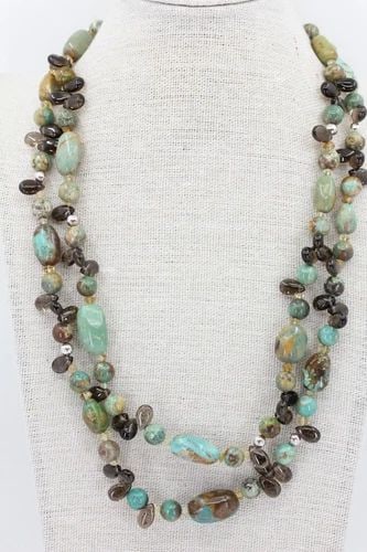 JAY KING DTR STERLING 2 STRAND NATURAL TURQUOISE & GEMSTONE BEAD 18" NECKLACE (1 of 2)