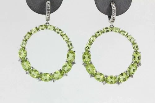 AIRA STERLING SILVER PERIDOT STATEMENT CIRCLE HOOP STATEMENT EARRINGS 11.3 GRAMS (1 of 2)