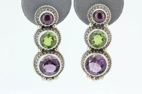 REVE STERLING SILVER AMETHYST AND PERIDOT EARRINGS ~ 15.7 GRAMS FREE SHIPPING (1 of 2)