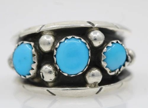 MILTON LASILOO ML SOUTHWEST ZUNI STERLING SILVER TURQUOISE RING SIZE 7.5 - 6.1 G (1 of 2)