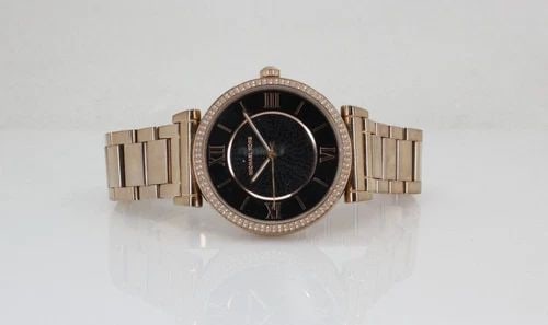 MICHAEL KORS CAITLIN UNISEX ROSE GOLD BLACK STONE DIAL 38MM RHINESTONE MK-3356 (1 of 2)