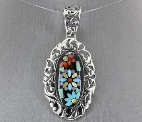 CAROLYN POLLACK STERLING SOUTHWEST FLOWER TURQUOISE & STONE INLAY 2.5" PENDANT: CAROLYN POLLACK STERLING SOUTHWEST FLOWER TURQUOISE & STONE INLAY 2.5" PENDANT CAROLYN POLLACK STERLING SOUTHWEST FLOWER TURQUOISE & STONE INLAY 2.5" PENDANT Description Carolyn Pollack Sterling South