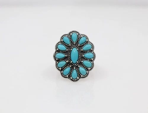 CAROLYN POLLACK AW STERLING SILVER TURQUOISE FLOWER CLUSTER RING SIZE 8: CAROLYN POLLACK AW STERLING SILVER TURQUOISE FLOWER CLUSTER RING SIZE 8 Description Carolyn Pollack AW Sterling Silver Turquoise Flower Cluster Ring Item is in good condition. May show signs of wear a