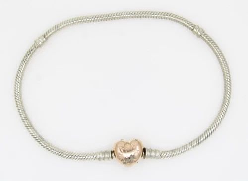 PANDORA MOMENTS TWO-TONE HEART CLASP SNAKE CHAIN BRACELET 568707C00 ~ 23CM / 9" (1 of 2)