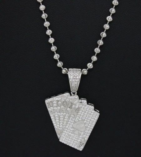 STERLING SILVER POKER CARDS ROYAL FLUSH PENDANT 22" CHAIN NECKLACE 19.1 GRAMS (1 of 2)