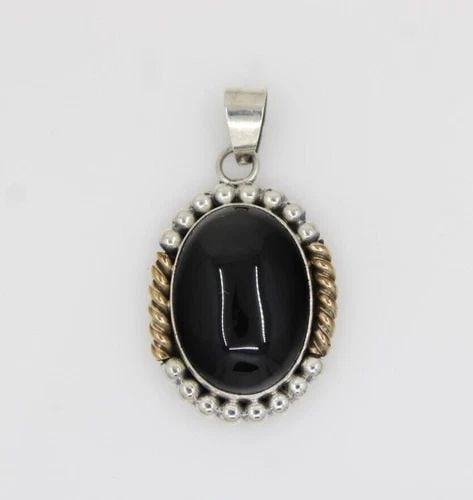 K. MONTOYA STERLING SILVER & 1/20 12K G.F. BLACK ONYX PENDANT 1.75" ~ 16.5 G (1 of 2)