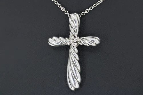 DESIGNER STERLING SILVER 925 CABLE DIAMOND CROSS PENDANT ADJUSTABLE 19" NECKLACE (1 of 2)