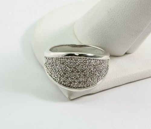 ROSS SIMONS EA 925 STERLING SILVER DIAMOND CONCAVE PAVE RING SZ 7 ~ 6.1 GRAMS (1 of 2)