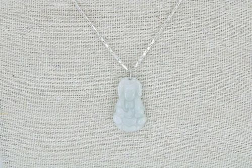 JADE ICY JADEITE AVALOKITESHVARA BUDDHA PENDANT W/ 20" STERLING SILVER CHAIN (1 of 2)