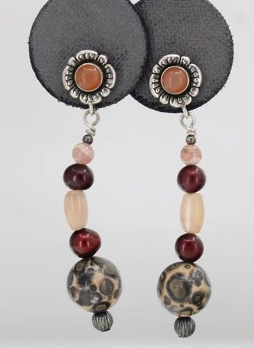 CAROLYN POLLACK STERLING SILVER MOONSTONE BEADED DANGLE EARRINGS 7.9 GRAMS (1 of 2)