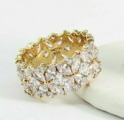 GORGEOUS GOLD VERMEIL WITH CZ MARQUISE SHAPE ETERNITY BAND SIZE 7.25 FREE SHIP!! (1 of 2)