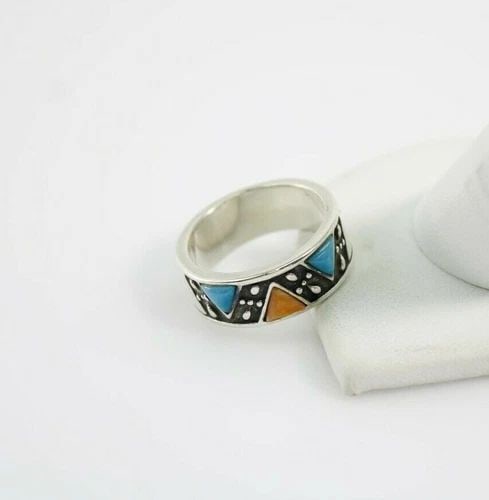 CAROLYN POLLACK 925 STERLING TURQUOISE & RED CORAL BAND RING SIZE 7 (1 of 2)