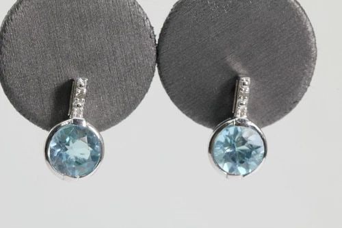 HAN THAILAND 925 LIGHT BLUE TOPAZ EARRINGS W/DIAMONDS- 3 G (1 of 2)