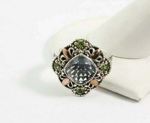 MC/TH HALLMARK 14K WG & 925 STERLING SILVER TOPAZ & PERIDOT RING W/ COPPER WASH (1 of 2)