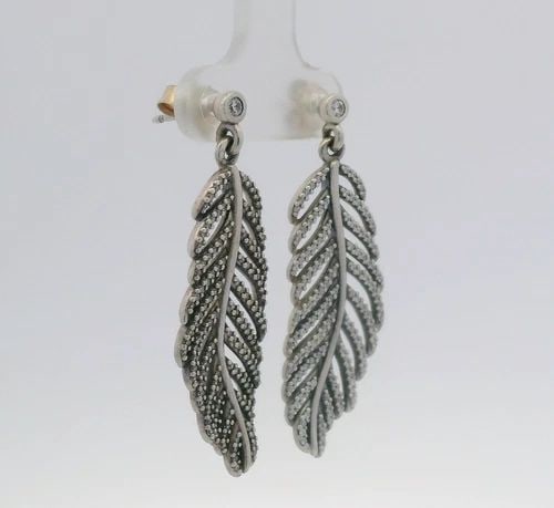 AUTHENTIC PANDORA STERLING SILVER LIGHT AS A FEATHER DANGLE EARRINGS (1 of 2)