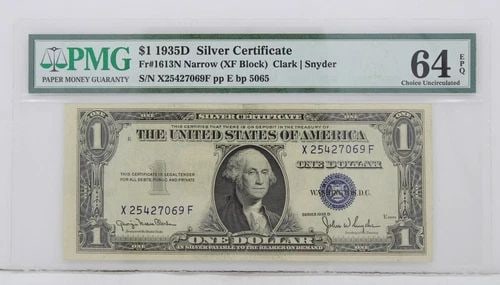 $1 1935D SILVER CERTIFICATE 64 EPQ CHOICE UNCIRCULATED X25427069F PP E BP 5065 (1 of 2)