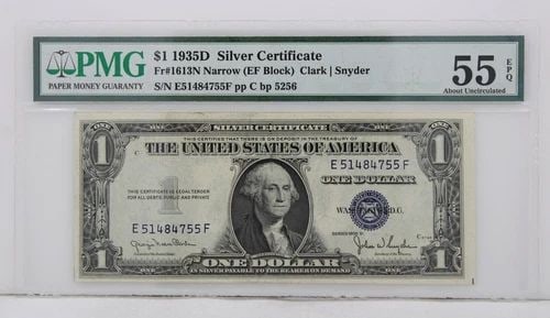 $1 1935D SILVER CERTIFICATE 55 EPQ ABOUT UNCIRCULATED E51484755F PP C BP 5256 (1 of 2)