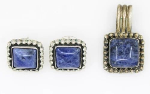 STERLING SILVER LAPIS LAZULI EARRINGS & PENDANT SET 21 GRAMS (1 of 2)