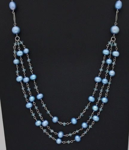 HONORA STERLING SILVER BLUE PEARLS & AQUAMARINE 3 STRAND 24" NECKLACE NWT: HONORA STERLING SILVER BLUE PEARLS & AQUAMARINE 3 STRAND 24" NECKLACE NWT Description Honora Sterling Silver Blue Pearls & Aquamarine 3 Strand 24" Necklace Pretty designer necklace in great condition.