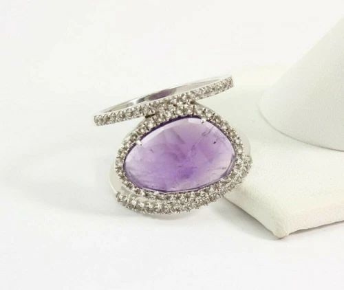 JCM JACMEL MAURITIUS STERLING SILVER AMETHYST RING W/ WHITE TOPAZ TRIM SZ 8 (1 of 2)