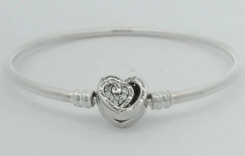 PANDORA STERLING ENTWINED INFINITE HEARTS CLASP BANGLE BRACELET 591064C01-19 (1 of 2)