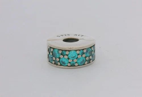 PANDORA STERLING SILVER MOMENTS TEAL SHINING ELEGANCE CLIP SPACER 791817MCZ (1 of 2)