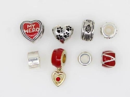 DESIGNER STERLING SILVER BRACELET SLIDE CHARMS LOT OF 8 (1 of 2)