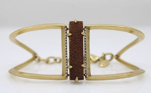 J CREW GOLD TONE BROWN RECTANGLE WOOD STATEMENT 5.5" BRACELET (1 of 2)