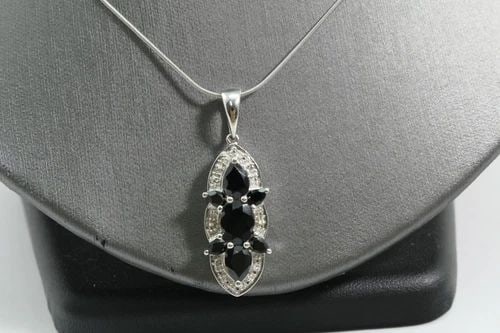 SGL BLACK SPINEL GEMSTONE PENDANT W/ STERLING SILVER 18" SNAKE CHAIN ~ 5.9G (1 of 2)