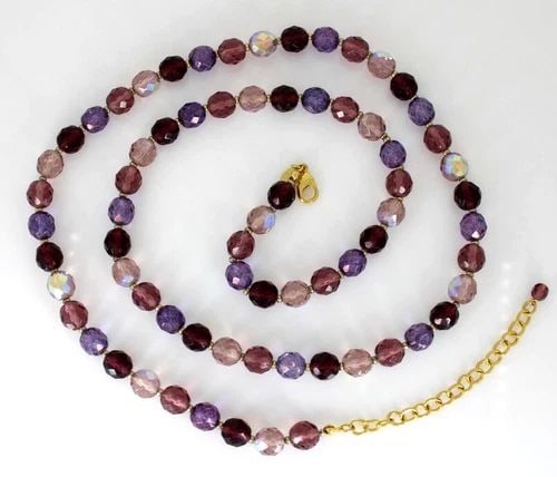 JOAN RIVERS 10MM PURPLE CZECH GLASS BEAD GOLD TONE 34"- 38" NECKLACE (1 of 2)